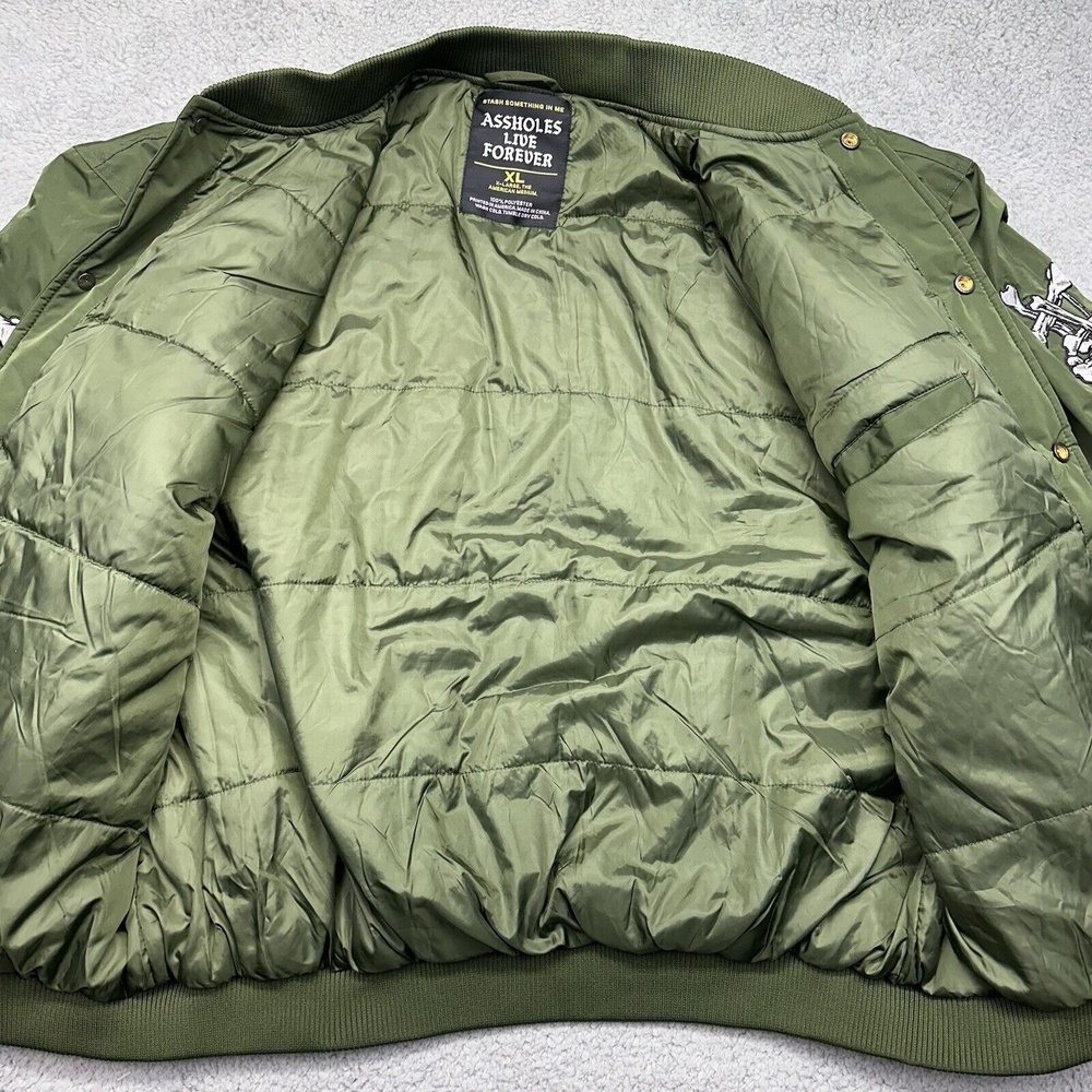 A**holes‎ Live Forever Mens XL Green Varsity Polyester Bomber Jacket Puffer Coat - Picture 7 of 10
